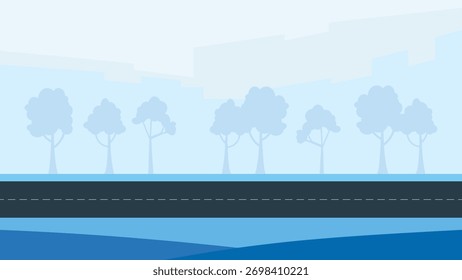 Paisaje urbano con árboles y camino vacío