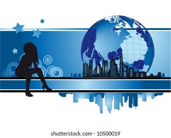 Cityscape, urban frame, fashion silhouette, globe