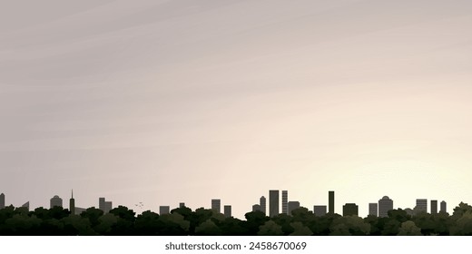Cityscape with vanilla sky vector illustration have blank space. Buildings side view silhouette against sunset flat design.