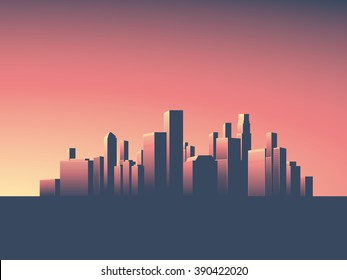 Cityscape vector background. Skyline wallpaper with skyscrapers in sunset or sunrise. Eps10 vector illustration.