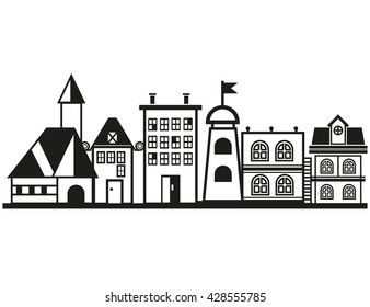 cityscape, vector black city icon on white