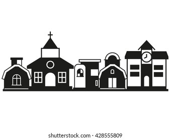 cityscape, vector black city icon on white