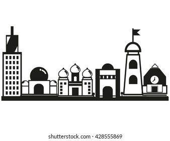 cityscape, vector black city icon on white