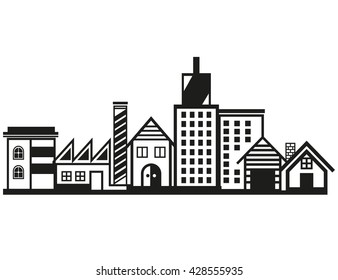 cityscape, vector black city icon on white