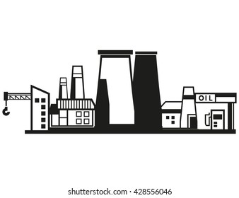 cityscape, vector black city icon on white