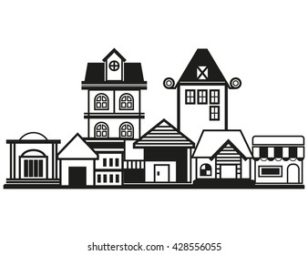 cityscape, vector black city icon on white