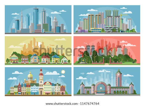 都市景観ベクター都市景観と都市建築 町の街並みイラストに高層ビルを含む街並みイラスト のベクター画像素材 ロイヤリティフリー