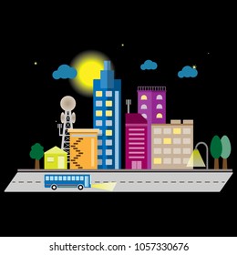 Cityscape vector with full moon night