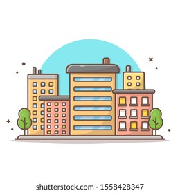 Cityscape Vector Icon Illustration. Beautiful Town, Buildings And Landmarks Icon Concept White Isolated. Flat Cartoon Style Suitable for Web Landing Page, Banner, Sticker, Background