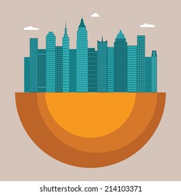 Cityscape vector illustration concept with office buildings and skyscrapers