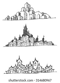 Cityscape Vector Illustration, Line Sketch