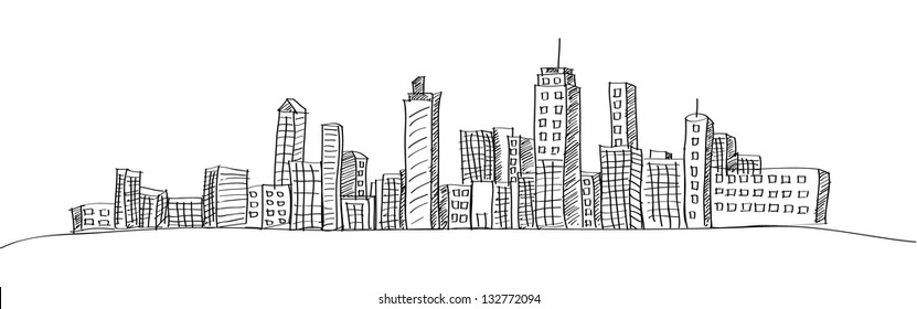 Sketch Street Old European City High Rise Buildings Tower Handmade Stock  Vector by ©migfoto 422020586