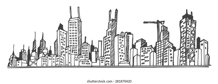 Cityscape Vector Illustration Line Sketched Up
