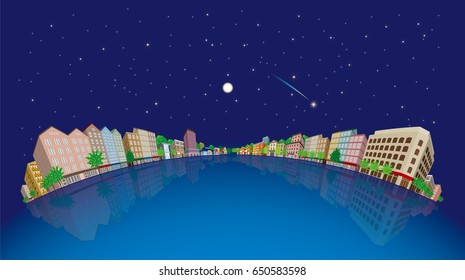 Cityscape Vector Illustration, Night sky