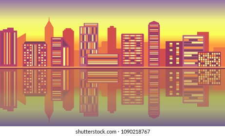 cityscape vector illustration with reflection on the water