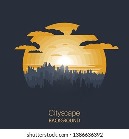 Cityscape vector illustration. Urban landscape. sunset time cityscape in flat style.