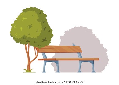 Cityscape View with Park Bench and Tree Vector Illustration