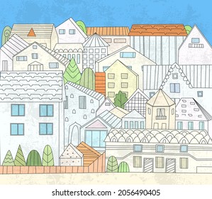 cityscape with white houses and blue sky for your design