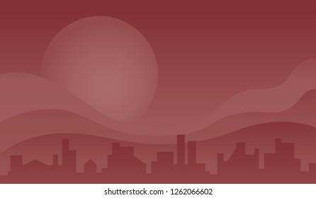 Cityscape in wine red gradient sky vector illustration.