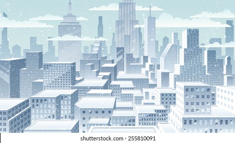 Cityscape Winter: Winter in the city. Basic (linear) gradients used. No transparency.