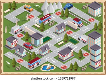 Cityscape.Board game. Isometric. Vector illustration.