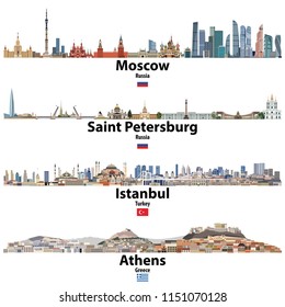 cityscapes of Moscow, Saint Petersburg, Istanbul and Athens. Flags of Russia, Turkey and Greece. Vector
high detailed illustration cityscapes of Moscow, Saint Petersburg, Istanbul and Athens. Flags of Russia, Turkey and Greece. Vector
high detailed illustration