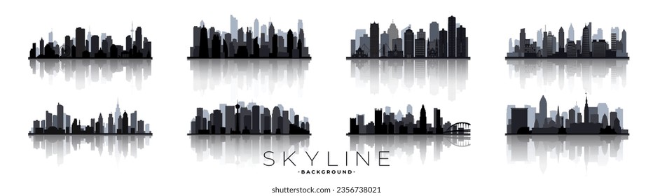 Stadtlandschaften. Stadtpanorama Stadt-Skyline-Gebäude Silhouetten. Vektorgrafik