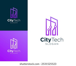 Citytech logo. Building with technology vector logo design.
