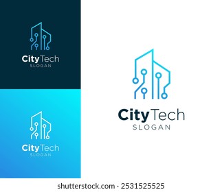 Citytech logo. Building with technology vector logo design.