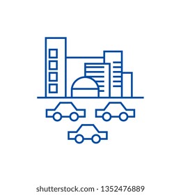 City,traffic, cars line icon concept. City,traffic, cars flat  vector symbol, sign, outline illustration.