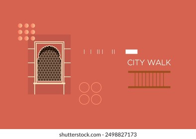 Citywalk - Traditional Rajasthani Window with Jaali - Stock Illustration as EPS 10 File