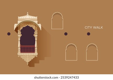 Citywalk - Traditional Rajasthani Window - Stock Illustration as EPS 10 File