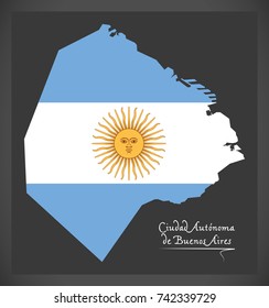 Ciudad Autonoma de Buenos Aires map of Argentina with Argentinian national flag illustration