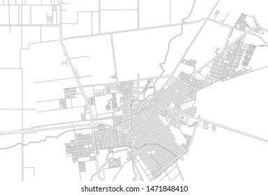 Ciudad Cuauhtémoc, Chihuahua, Mexico, bright outlined vector map with bigger and minor roads and steets created for infographic backgrounds.