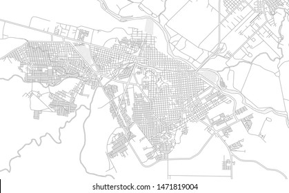 Ciudad Acuña, Coahuila, Mexico, bright outlined vector map with bigger and minor roads and steets created for infographic backgrounds.