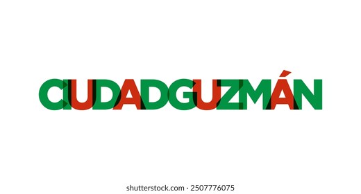 Ciudad Guzman in the Mexico emblem. The design features a geometric style, vector illustration with bold typography in a modern font. The graphic slogan lettering.