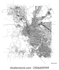 Ciudad Juarez city map with roads and streets, Mexico. Vector outline illustration.