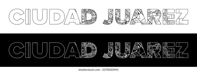 Ciudad Juarez City Name (Mexico, North America) with black white city map illustration vector