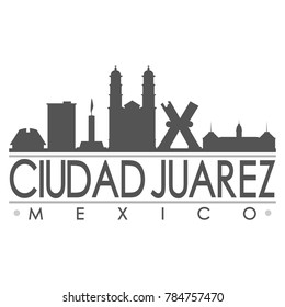 Ciudad Juarez Mexico America Skyline Silhouette Design City Vector Art Famous Buildings.