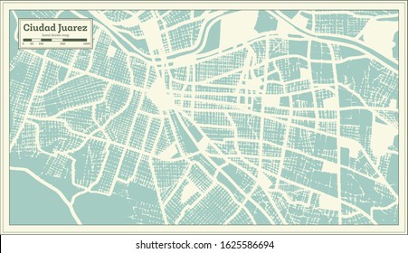 Ciudad Juarez Mexico City Map in Retro Style. Outline Map. Vector Illustration.