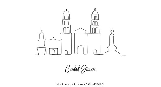 Ciudad Juarez Mexico landmarks skyline - Continuous one line drawing