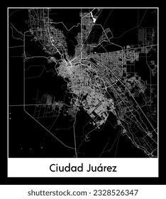 Ciudad Juarez Mexico North America City map black white vector illustration