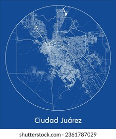 Ciudad Juarez Mexico North America City Map blue print round Circle vector illustration