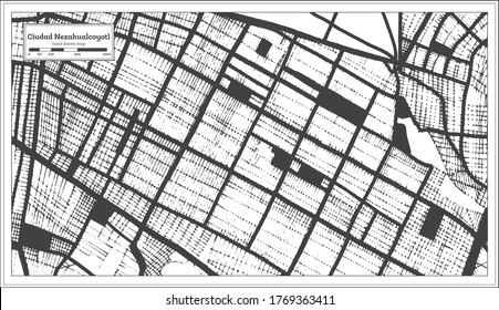 Ciudad Nezahualcoyotl Mexico City Map in Black and White Color in Retro Style. Outline Map. Vector Illustration.