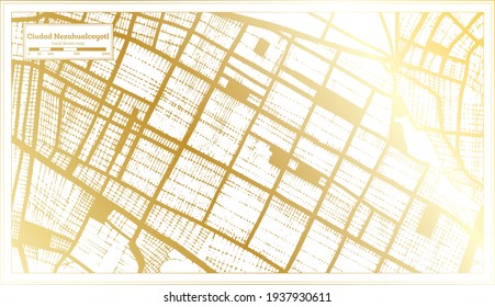 Ciudad Nezahualcoyotl Mexico City Map in Retro Style in Golden Color. Outline Map. Vector Illustration.