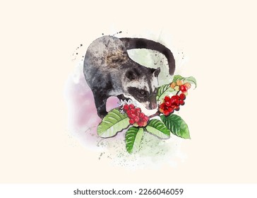Civet coffee hand drawn. Indonesia called Luwak Kopi