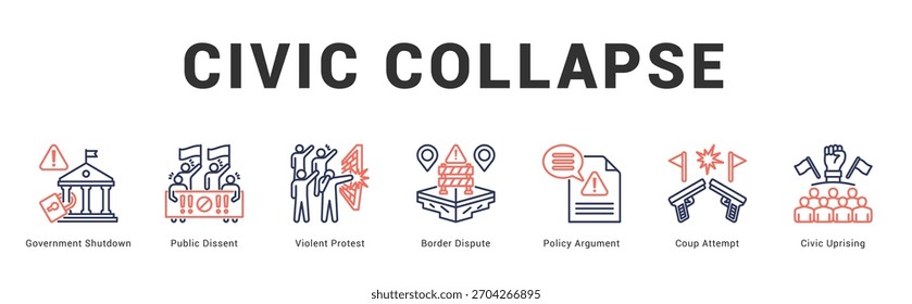 Colapso cívico Ilustración de Anuncio de Web moderno y limpio con íconos temáticos para la comunicación visual