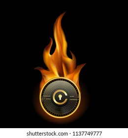Civic Cryptocurrency Coin On Fire Background
