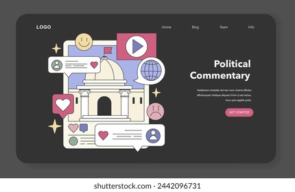 Civic Discourse set. Engaging in societal debates and global issues through online platforms. Interactive political dialogue and awareness. Flat vector illustration