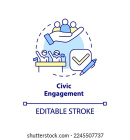 Das Konzept des bürgerlichen Engagements ist Symbol. Teilnahme. Die Erbringung öffentlicher Dienstleistungen ändert abstrakte Idee dünne Linie Illustration. Einzeln Umrisszeichnung. Bearbeitbarer Strich. Arial, Myriad Pro Fett Schriftarten verwendet